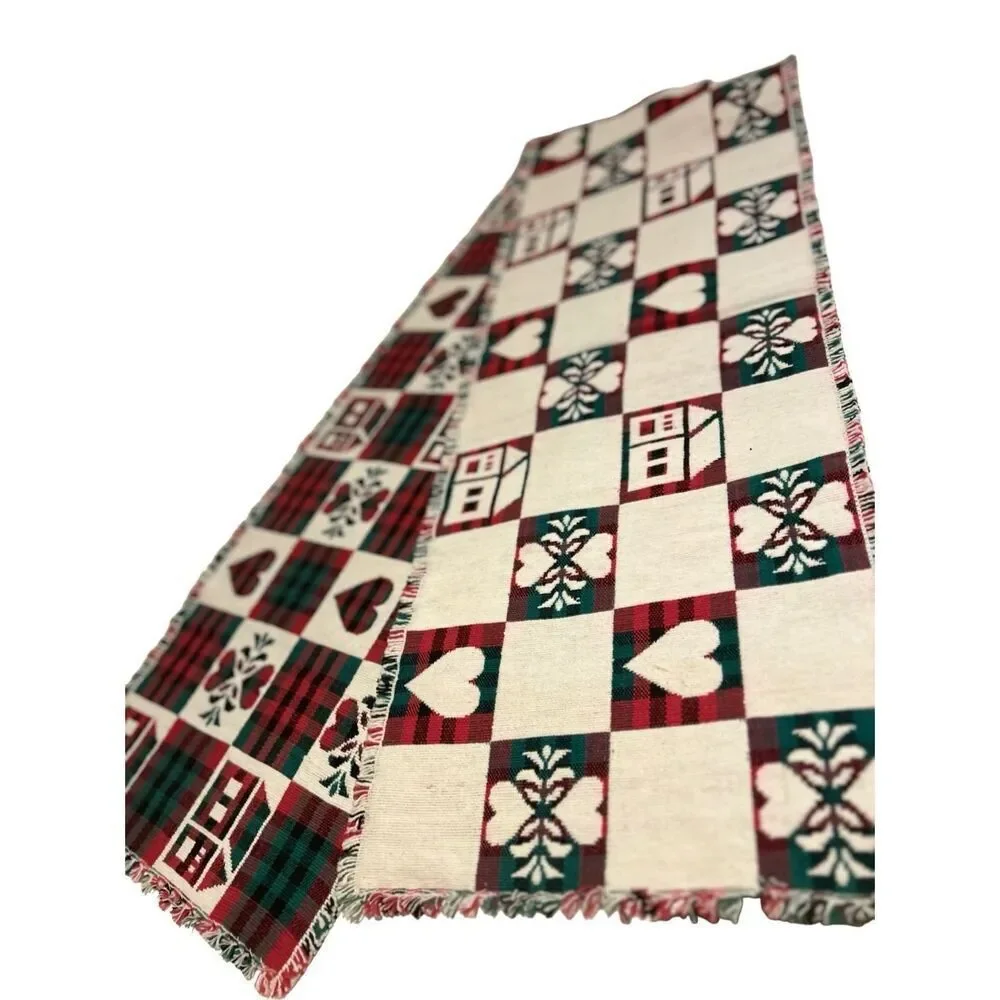 Country Plaid Table Runner Fringed Ends  72” inches L x 13” inches